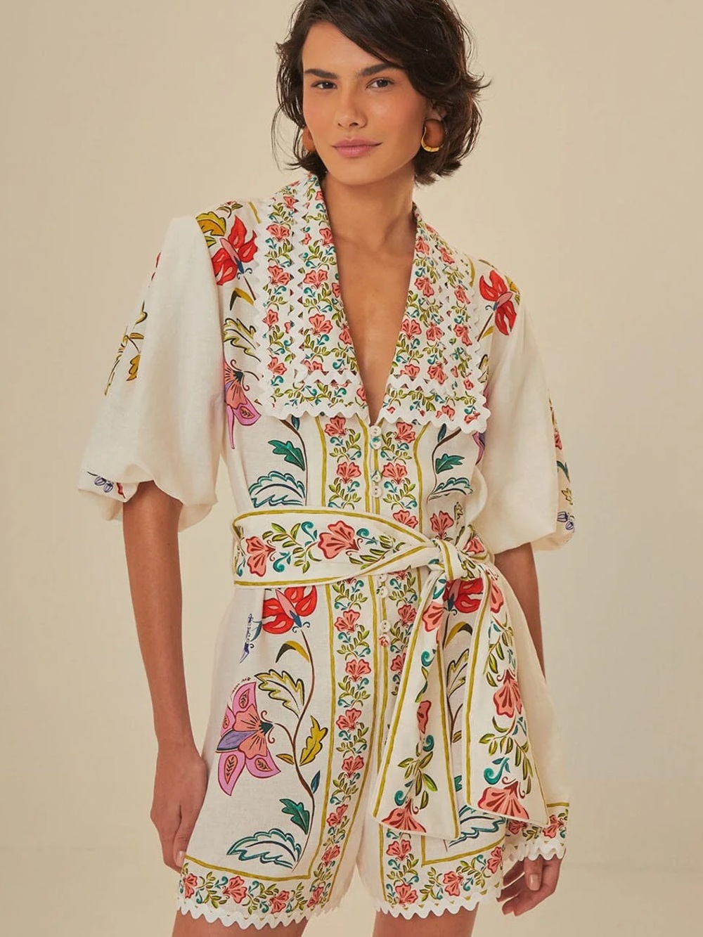 FARM Rio belted Floral Insects Romper Size M